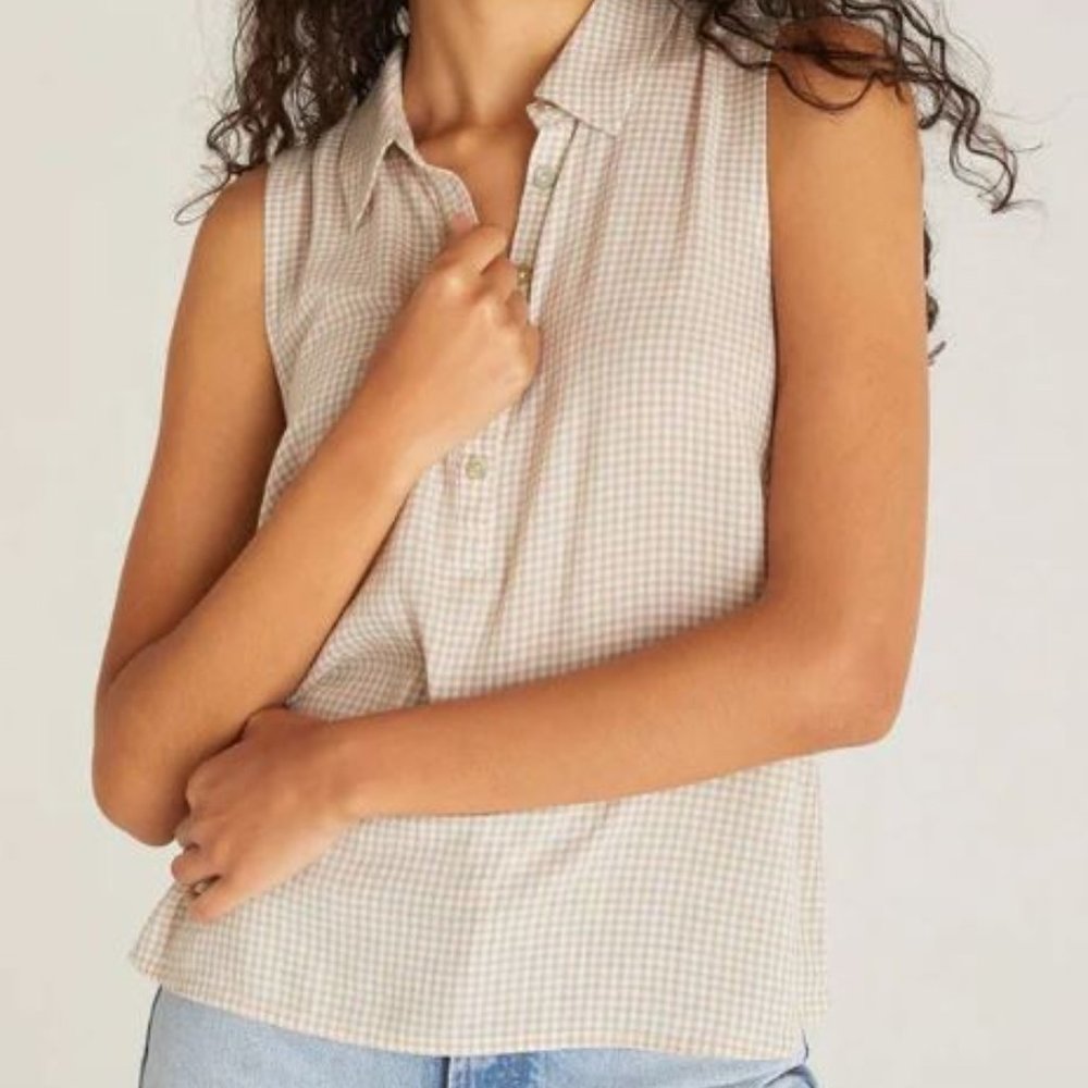 NWT Z Supply Harper Gingham Top - Adobe White SIZE S